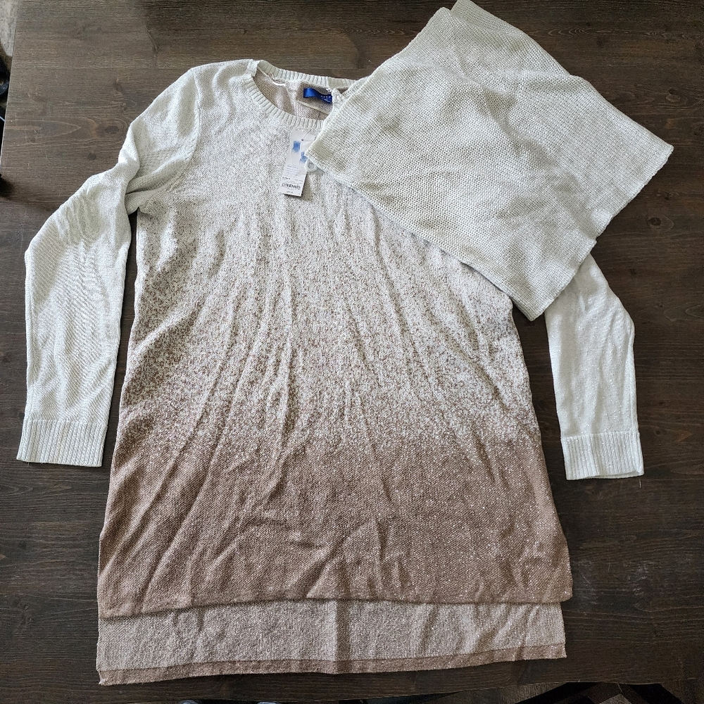 💐2/$25 Apt. 9 Sparkle Light Knit Tunic Gradient w Detachable Scarf, size Large